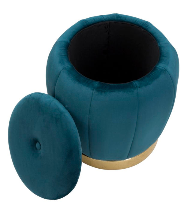 Puff Cu depozitare Mauro Ferretti Paris Teal/Gold  Ø 43X43 cm, Teal/Auriu/ Negru