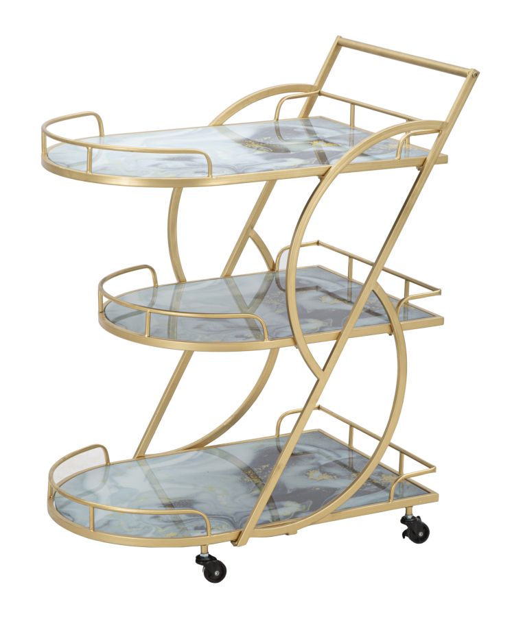 Carucior Servire Mauro Ferretti Marble Glass Mix 71X45,5X84,5 cm, Auriu/Multicolor