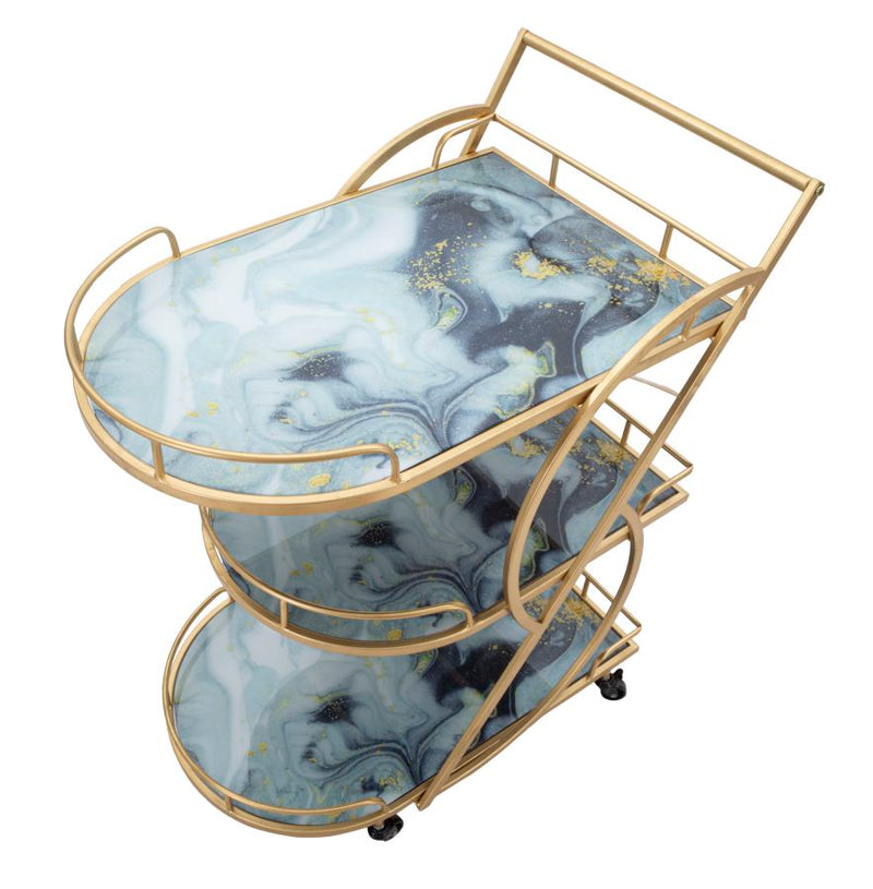 Carucior Servire Mauro Ferretti Marble Glass Mix 71X45,5X84,5 cm, Auriu/Multicolor