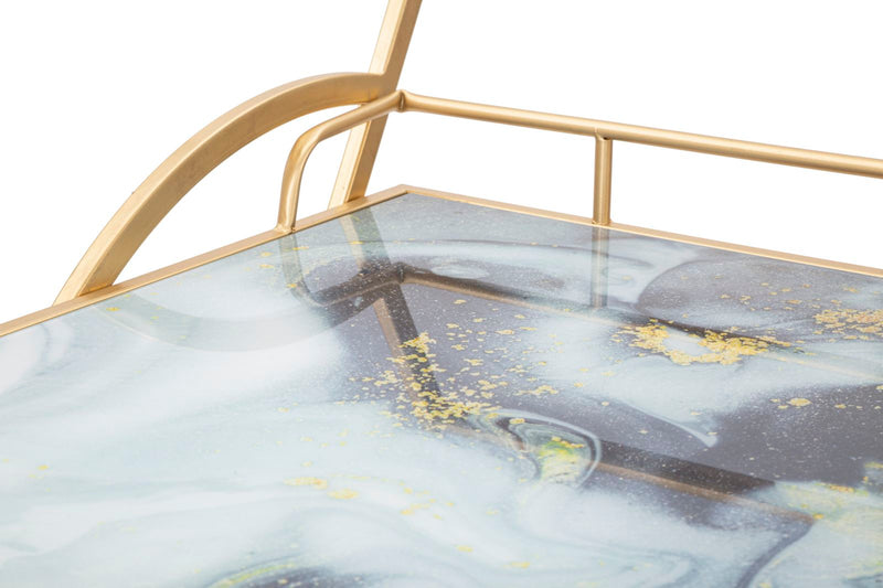 Carucior Servire Mauro Ferretti Marble Glass Mix 71X45,5X84,5 cm, Auriu/Multicolor