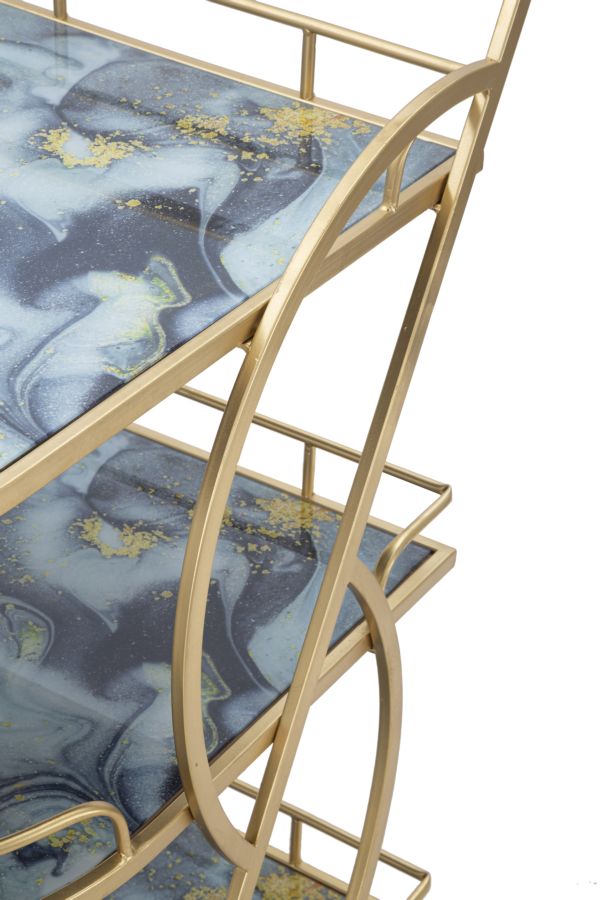 Carucior Servire Mauro Ferretti Marble Glass Mix 71X45,5X84,5 cm, Auriu/Multicolor