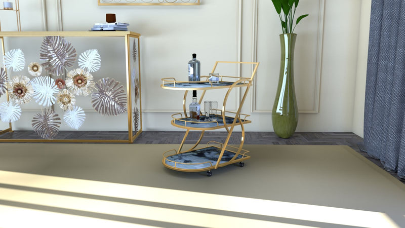Carucior Servire Mauro Ferretti Marble Glass Mix 71X45,5X84,5 cm, Auriu/Multicolor