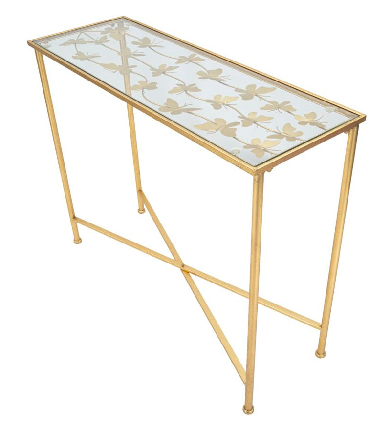 Consola Mauro Ferretti Butterflies Glass  100X35X80 cm, Auriu
