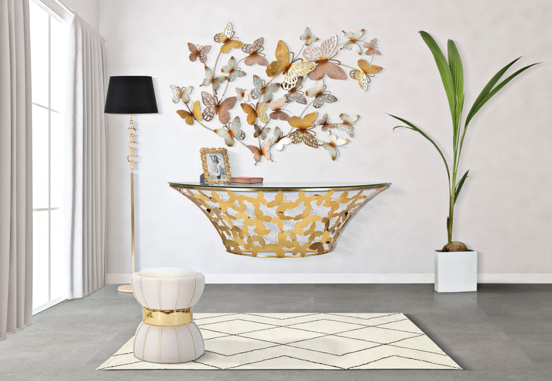 Consola Suspendata Mauro Ferretti Butterflies  120X40,5X37,2 cm, Auriu