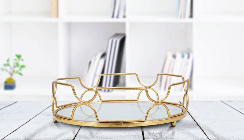 Tava decorativa Mauro Ferretti Tray Glamy Circle  Ø 28X8,5 cm, Auriu/Multicolor