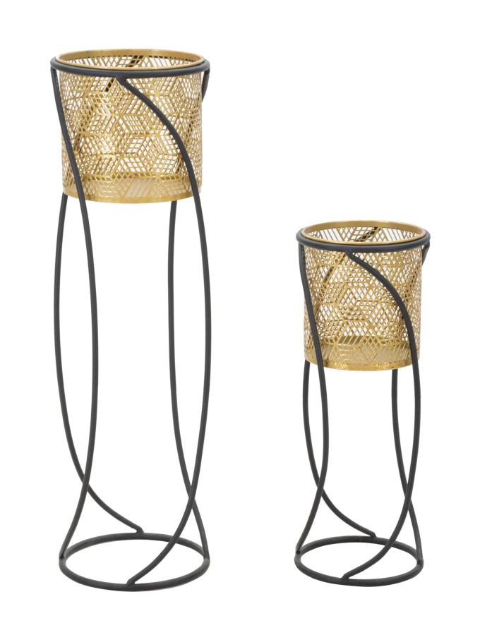 Set Suporturi Pentru Ghivece Mauro Ferretti Curvy, Set 2 Piese,  Ø 23X76-20X51 cm, Auriu/Negru