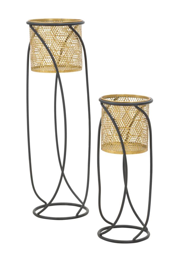 Set Suporturi Pentru Ghivece Mauro Ferretti Curvy, Set 2 Piese,  Ø 23X76-20X51 cm, Auriu/Negru