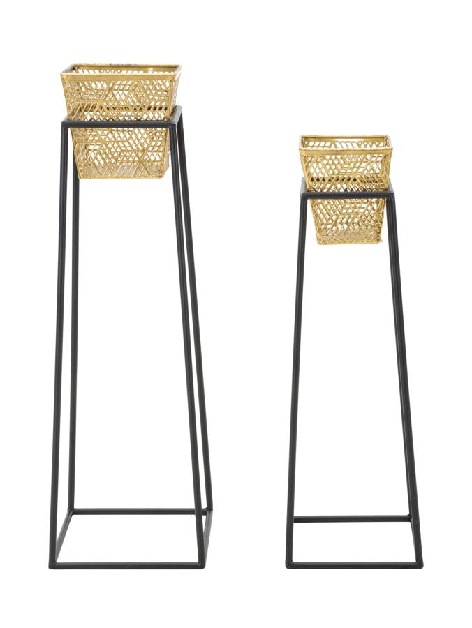 Set Suporturi Pentru Ghivece Mauro Ferretti Square, Set 2 Piese,  Ø 23X70-20X60 cm, Auriu/Negru
