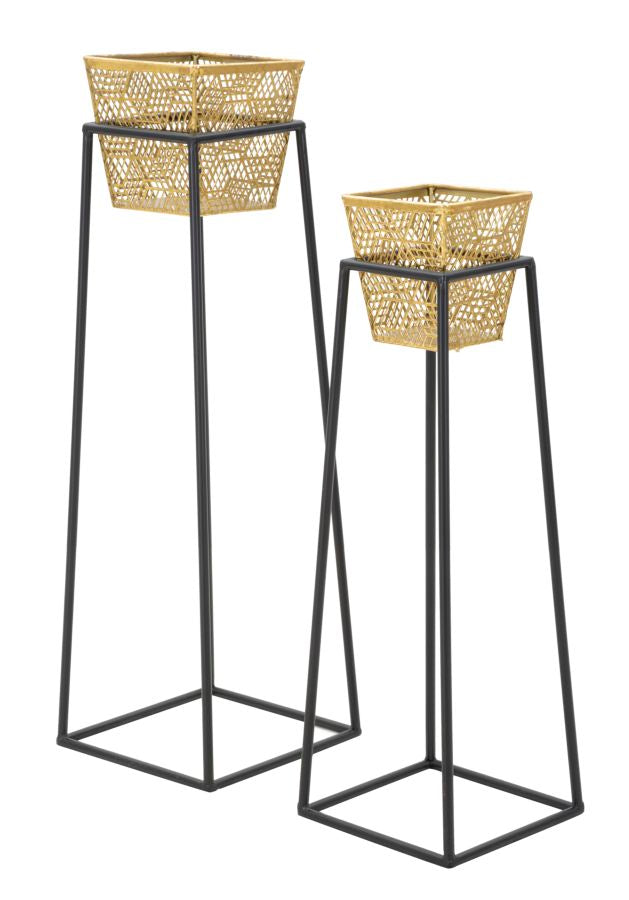 Set Suporturi Pentru Ghivece Mauro Ferretti Square, Set 2 Piese,  Ø 23X70-20X60 cm, Auriu/Negru