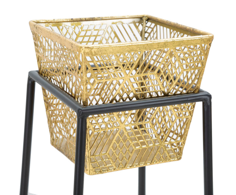 Set Suporturi Pentru Ghivece Mauro Ferretti Square, Set 2 Piese,  Ø 23X70-20X60 cm, Auriu/Negru