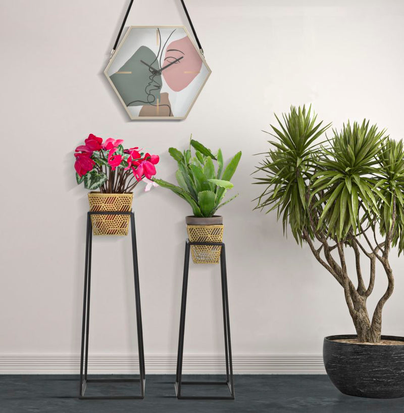 Set Suporturi Pentru Ghivece Mauro Ferretti Square, Set 2 Piese,  Ø 23X70-20X60 cm, Auriu/Negru