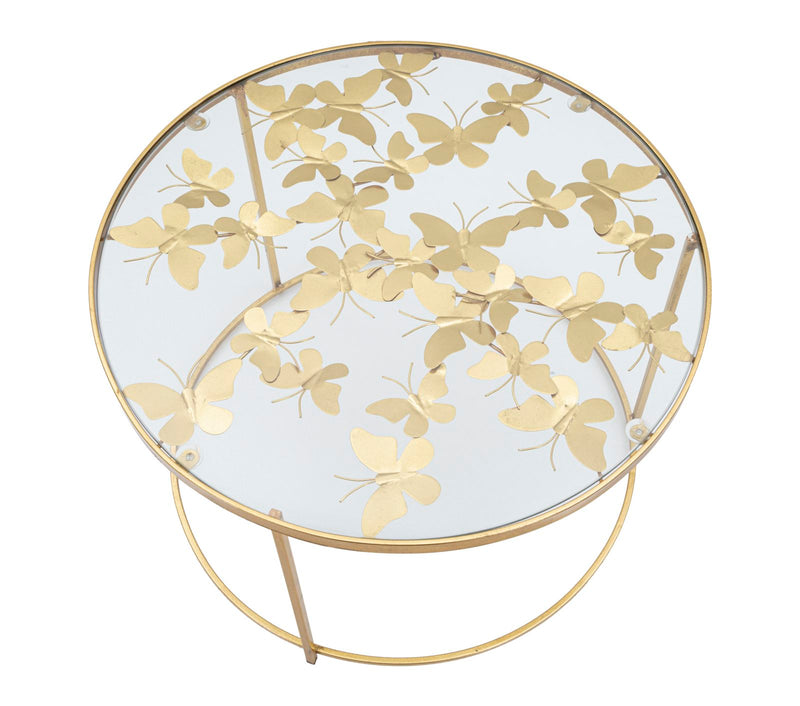 Masuta Cafea Mauro Ferretti Butterflies  Ø 60X40,5 cm, Auriu