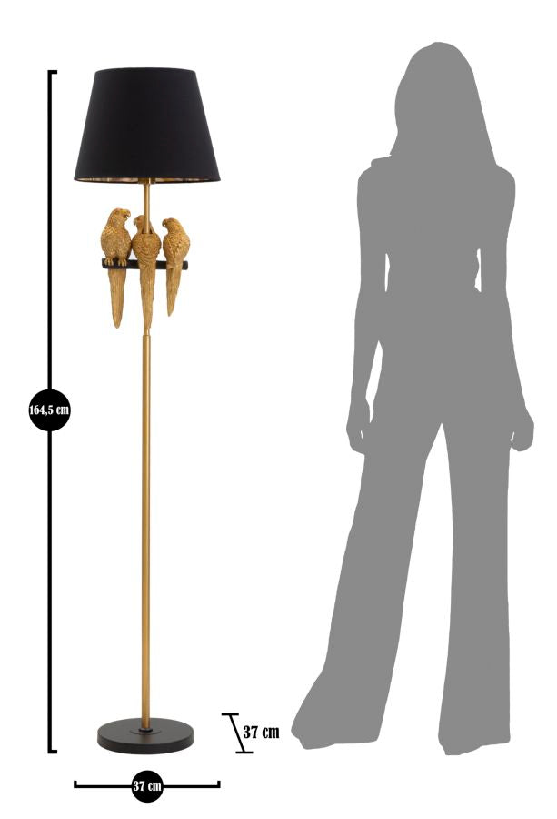 Lampadar Mauro Ferretti Parrots  Ø 37X164,5 cm, Negru/ Auriu