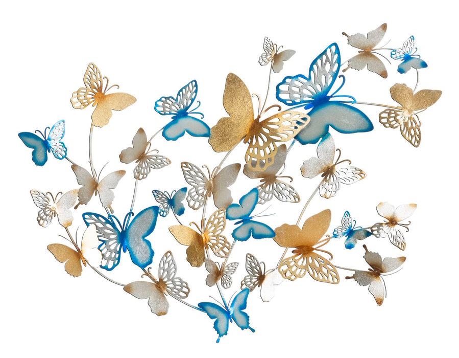 Decoratiune de Perete Mauro Ferretti Butterflies Gold/Light Blue  132X3,5X95,5 cm, Multicolor