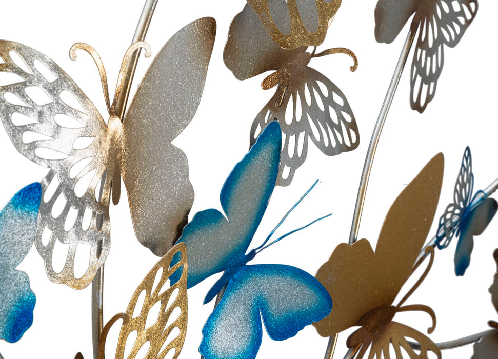 Decoratiune de Perete Mauro Ferretti Butterflies Gold/Light Blue  132X3,5X95,5 cm, Multicolor
