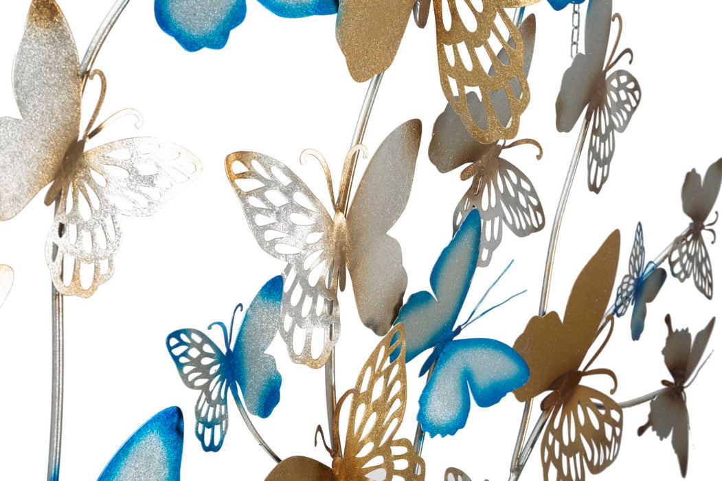 Decoratiune de Perete Mauro Ferretti Butterflies Gold/Light Blue  132X3,5X95,5 cm, Multicolor