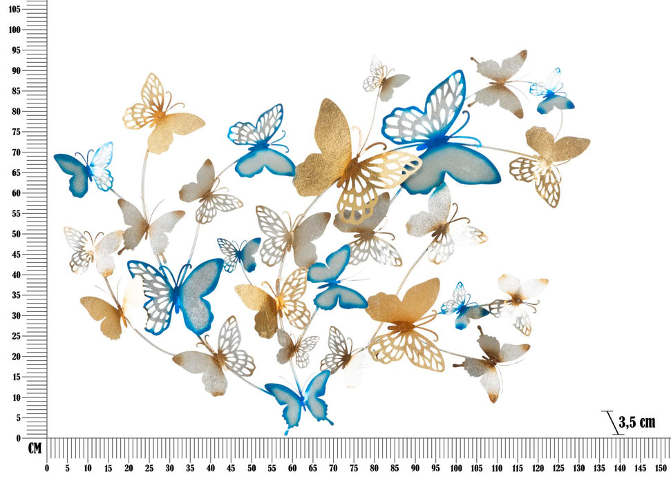 Decoratiune de Perete Mauro Ferretti Butterflies Gold/Light Blue  132X3,5X95,5 cm, Multicolor