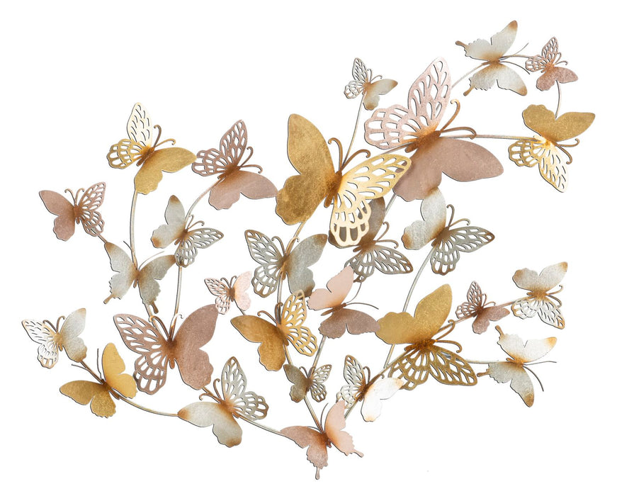 Decoratiune de Perete Mauro Ferretti Butterflies Gold/Light Pink  132X3,5X95,5 cm, Multicolor