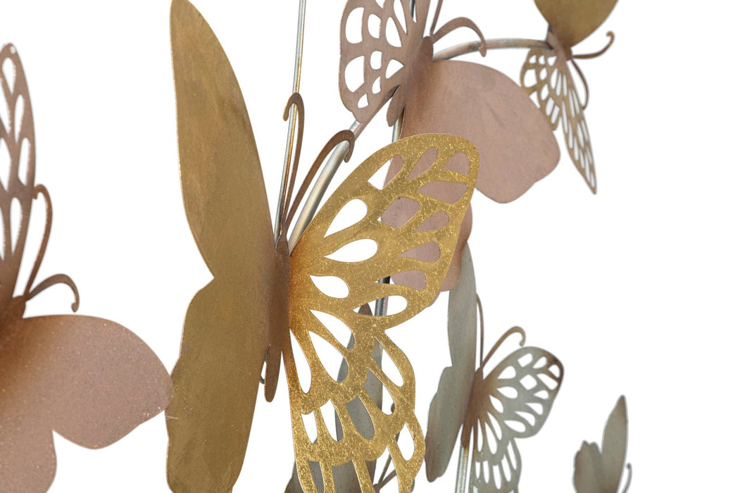 Decoratiune de Perete Mauro Ferretti Butterflies Gold/Light Pink  132X3,5X95,5 cm, Multicolor