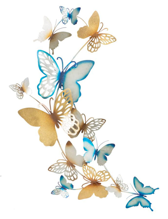 Decoratiune de Perete Mauro Ferretti Butterflies Gold/Light Blue C  59,5X4X111,5 cm, Multicolor