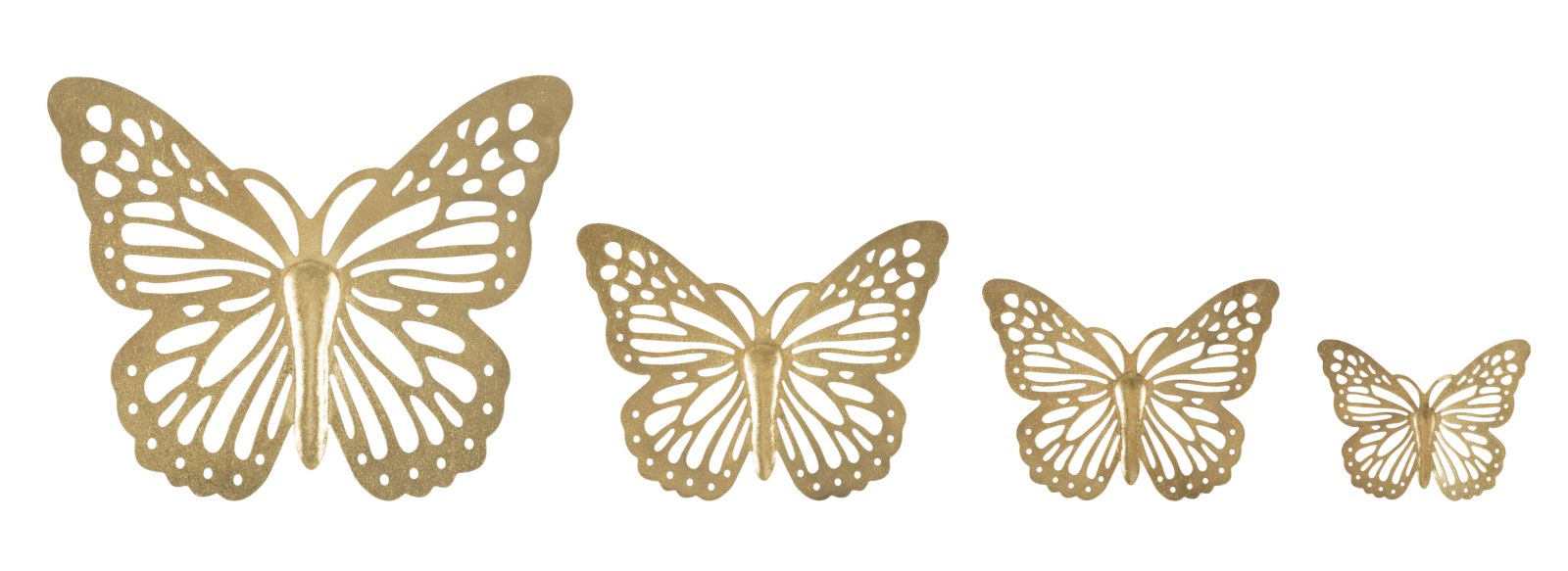 Set Decoratiune de Perete Mauro Ferretti Butterflies, Set 4 Piese, 35X2X29-25X2X19-20,5X2X16-16X2X12 cm, Auriu