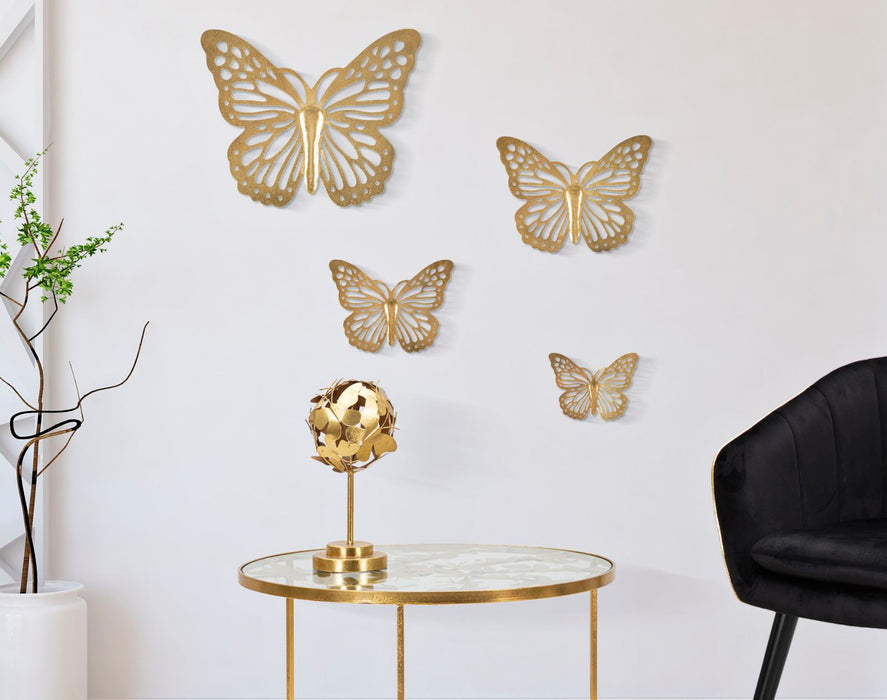 Set Decoratiune de Perete Mauro Ferretti Butterflies, Set 4 Piese, 35X2X29-25X2X19-20,5X2X16-16X2X12 cm, Auriu