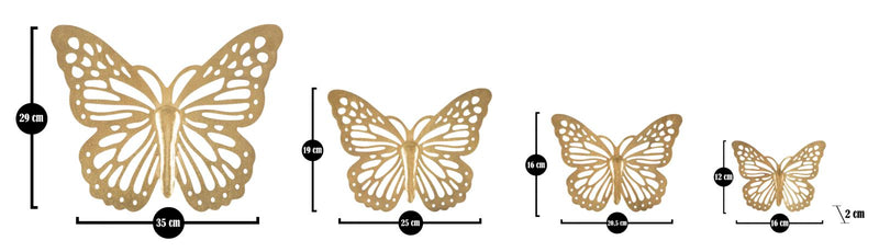 Set Decoratiune de Perete Mauro Ferretti Butterflies, Set 4 Piese, 35X2X29-25X2X19-20,5X2X16-16X2X12 cm, Auriu