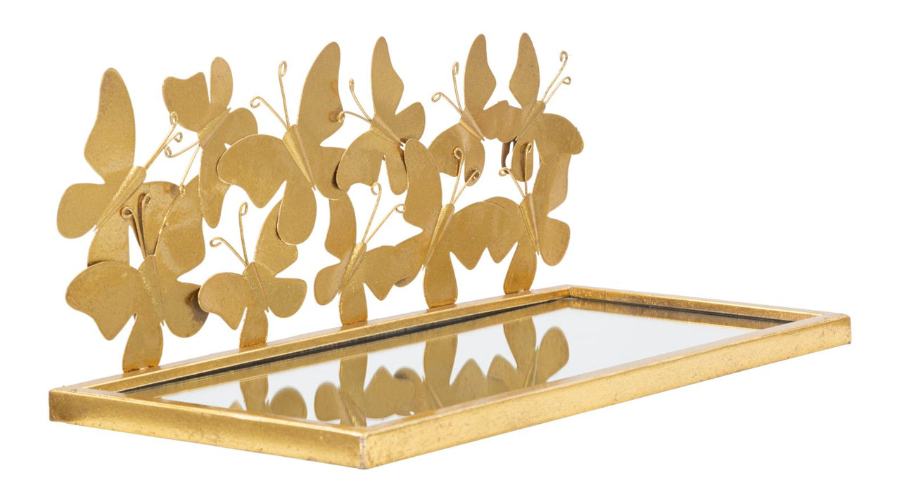 Set Etajera/Noptiera Suspendata Butterflies Set 2 Piese  43X19,2X16,5 cm, Auriu