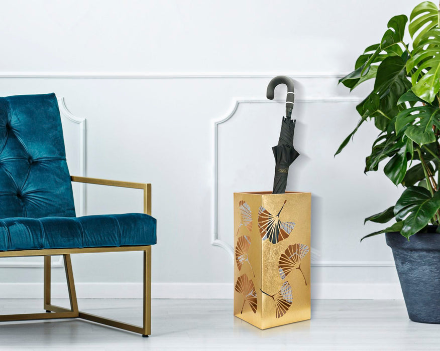 Suport Umbrele Mauro Ferretti Carved Leaf  24X24X55 cm, Auriu