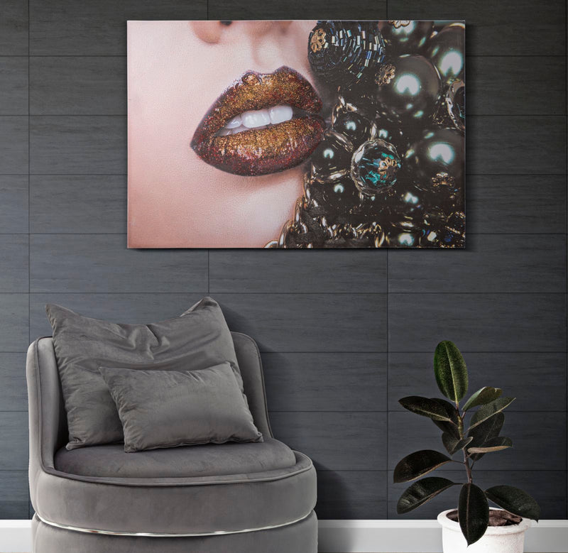 Tablou decorativ Finisat Manual Mauro Ferretti  Beautiful Lips, 80X3,8X120 cm, Multicolor