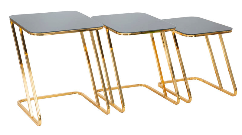 Set Masute Mauro Ferretti Simple, Set 3 Piese,  44X50,5X55,5-39X49X51-34X47X45 cm, Auriu/Negru