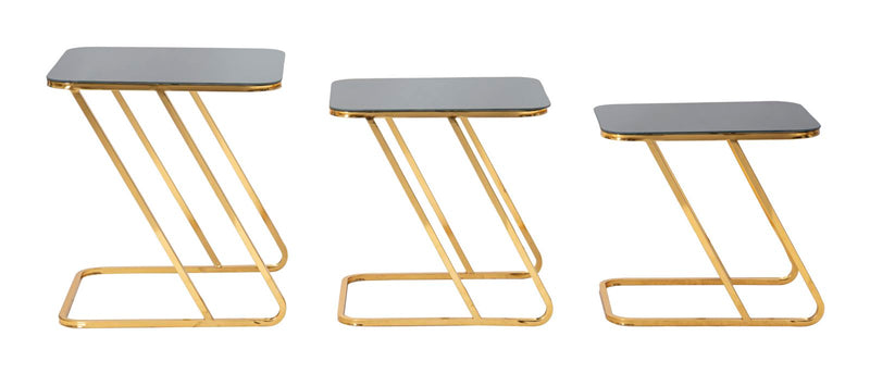 Set Masute Mauro Ferretti Simple, Set 3 Piese,  44X50,5X55,5-39X49X51-34X47X45 cm, Auriu/Negru