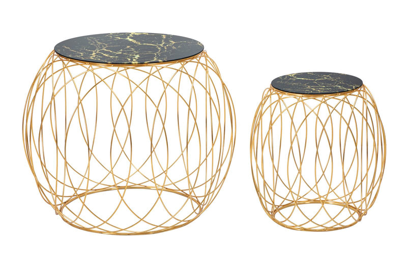 Set Masute Cafea Mauro Ferretti, Set 2 Piese,  Ø 68X56-43X45 cm, Auriu/Negru