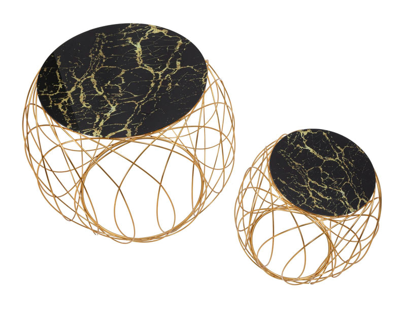Set Masute Cafea Mauro Ferretti, Set 2 Piese,  Ø 68X56-43X45 cm, Auriu/Negru