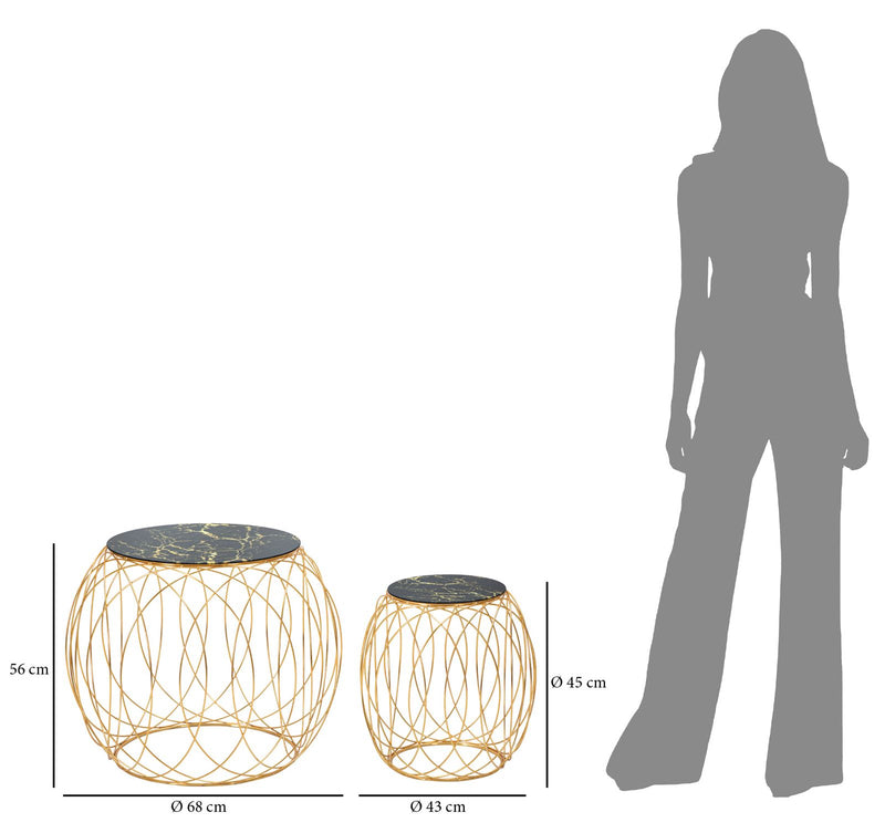 Set Masute Cafea Mauro Ferretti, Set 2 Piese,  Ø 68X56-43X45 cm, Auriu/Negru
