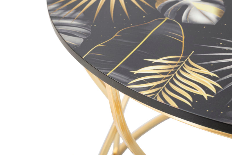 Masuta Cafea Mauro Ferretti Leaf Top,  Ø 70X43,5 cm, Auriu/Multicolor