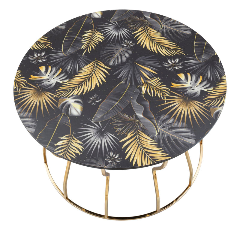 Masuta Cafea Mauro Ferretti Leaf Top,  Ø 70X43,5 cm, Auriu/Multicolor