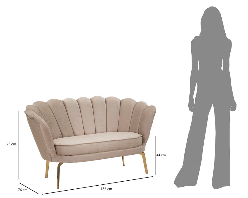 Canapea 2 Locuri Mauro Ferretti Vienna Plus Cream  136X76X78 cm, Crem/Auriu