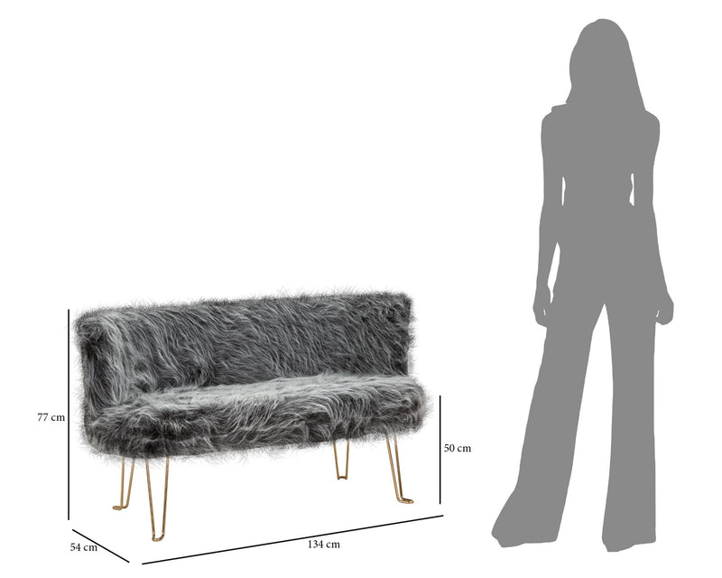 Canapea 2 Locuri Mauro Ferretti Hacil Grey  134X54X77 cm, Gri/Auriu