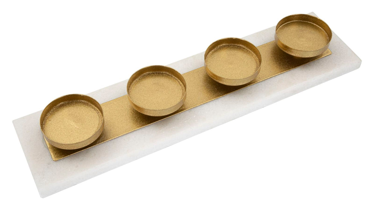 Suport Lumanari Marble Mauro Ferretti  40X10X5 cm, Auriu/Marmura