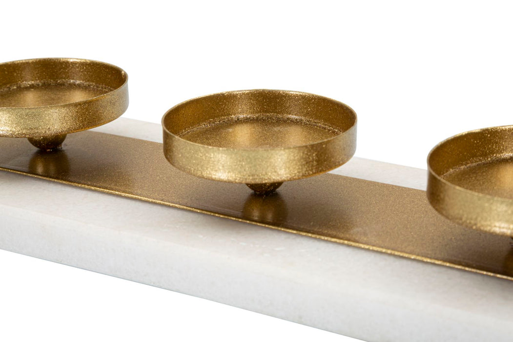 Suport Lumanari Marble Mauro Ferretti  40X10X5 cm, Auriu/Marmura