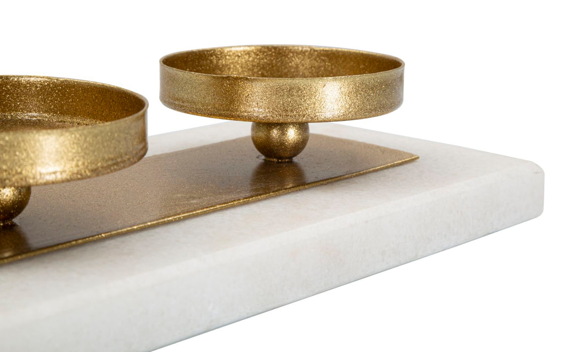 Suport Lumanari Marble Mauro Ferretti  40X10X5 cm, Auriu/Marmura
