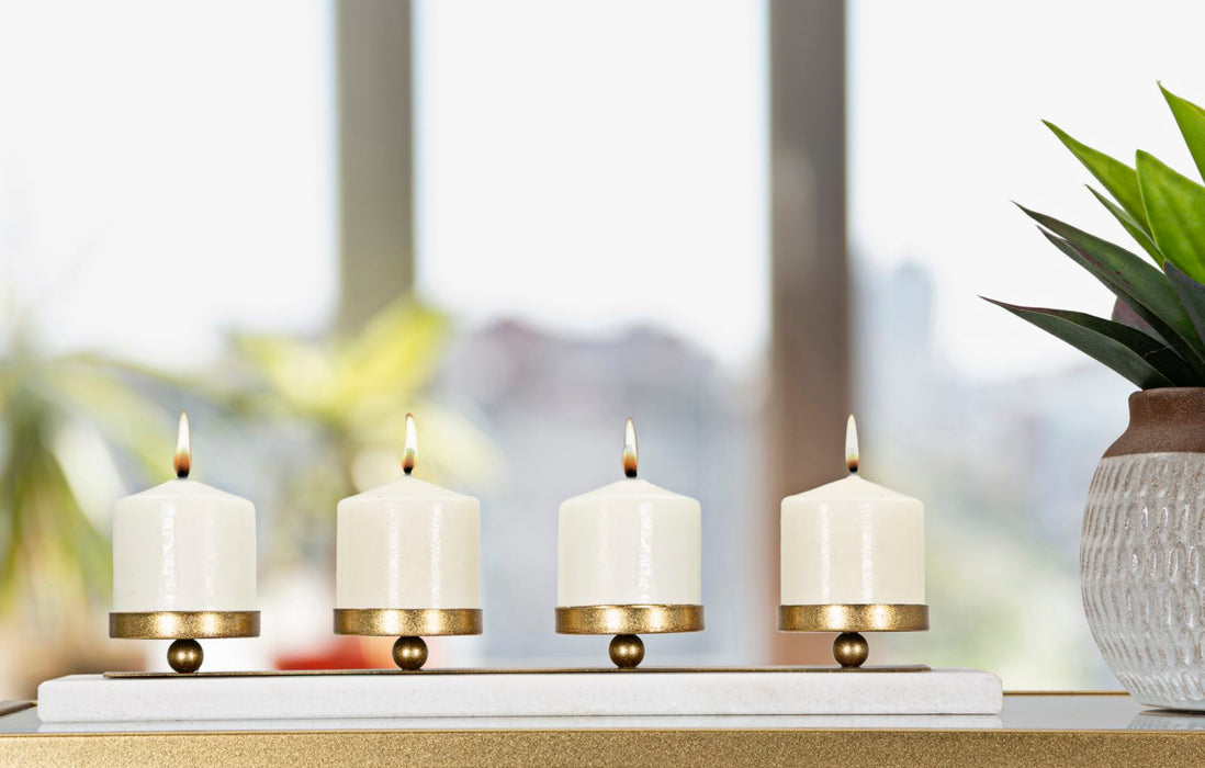 Suport Lumanari Marble Mauro Ferretti  40X10X5 cm, Auriu/Marmura