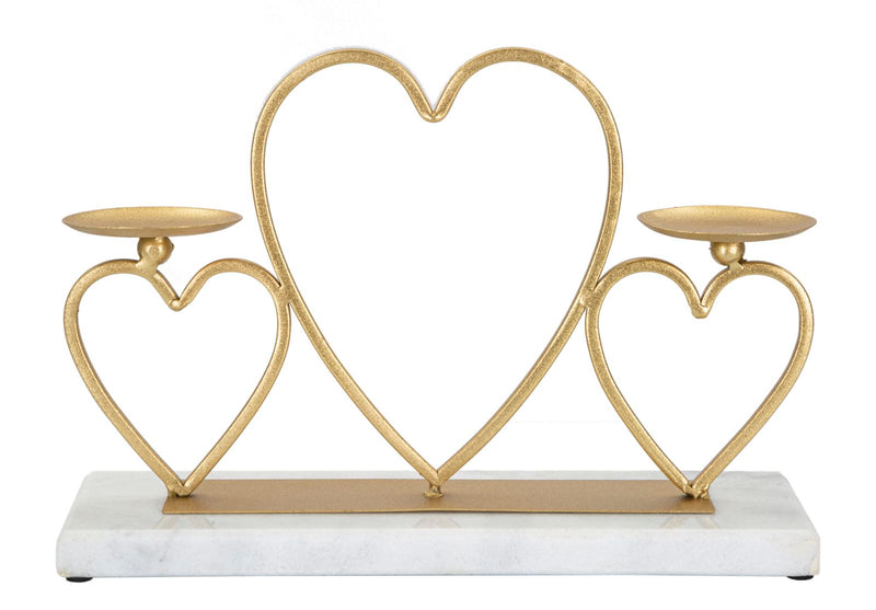 Suport Lumanari Hearts Mauro Ferretti  30X9X20 cm, Auriu/Marmura