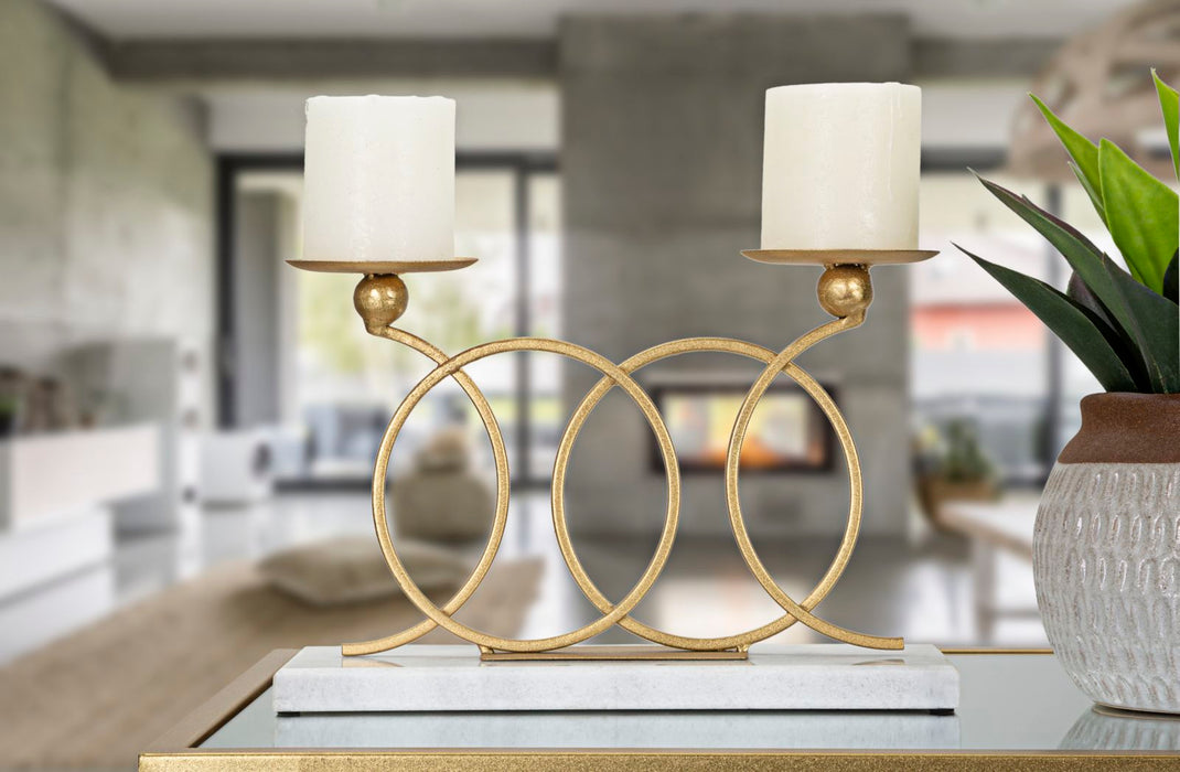 Suport Lumanari Infinity Mauro Ferretti  30X9X20 cm, Auriu/Marmura