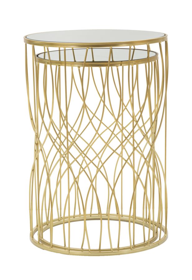 Set Masute Mauro Ferretti Ligne, Set 2 Piese, Ø 38X55-33X50 cm, Auriu