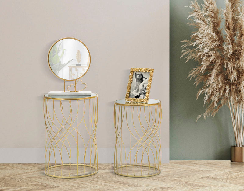 Set Masute Mauro Ferretti Ligne, Set 2 Piese, Ø 38X55-33X50 cm, Auriu