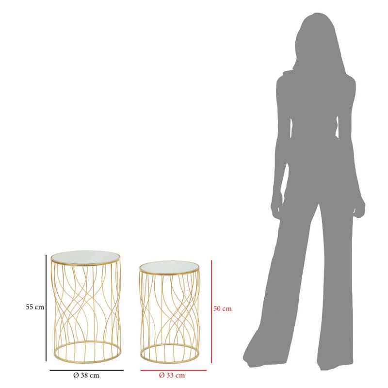 Set Masute Mauro Ferretti Ligne, Set 2 Piese, Ø 38X55-33X50 cm, Auriu