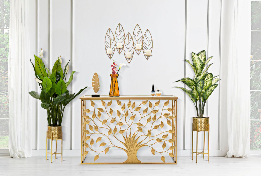 Suport Lumanari Mauro Ferretti Damuro Leaf, Pentru Perete,  66X14X56 cm, Auriu