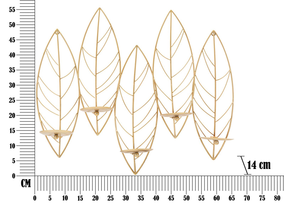 Suport Lumanari Mauro Ferretti Damuro Leaf, Pentru Perete,  66X14X56 cm, Auriu